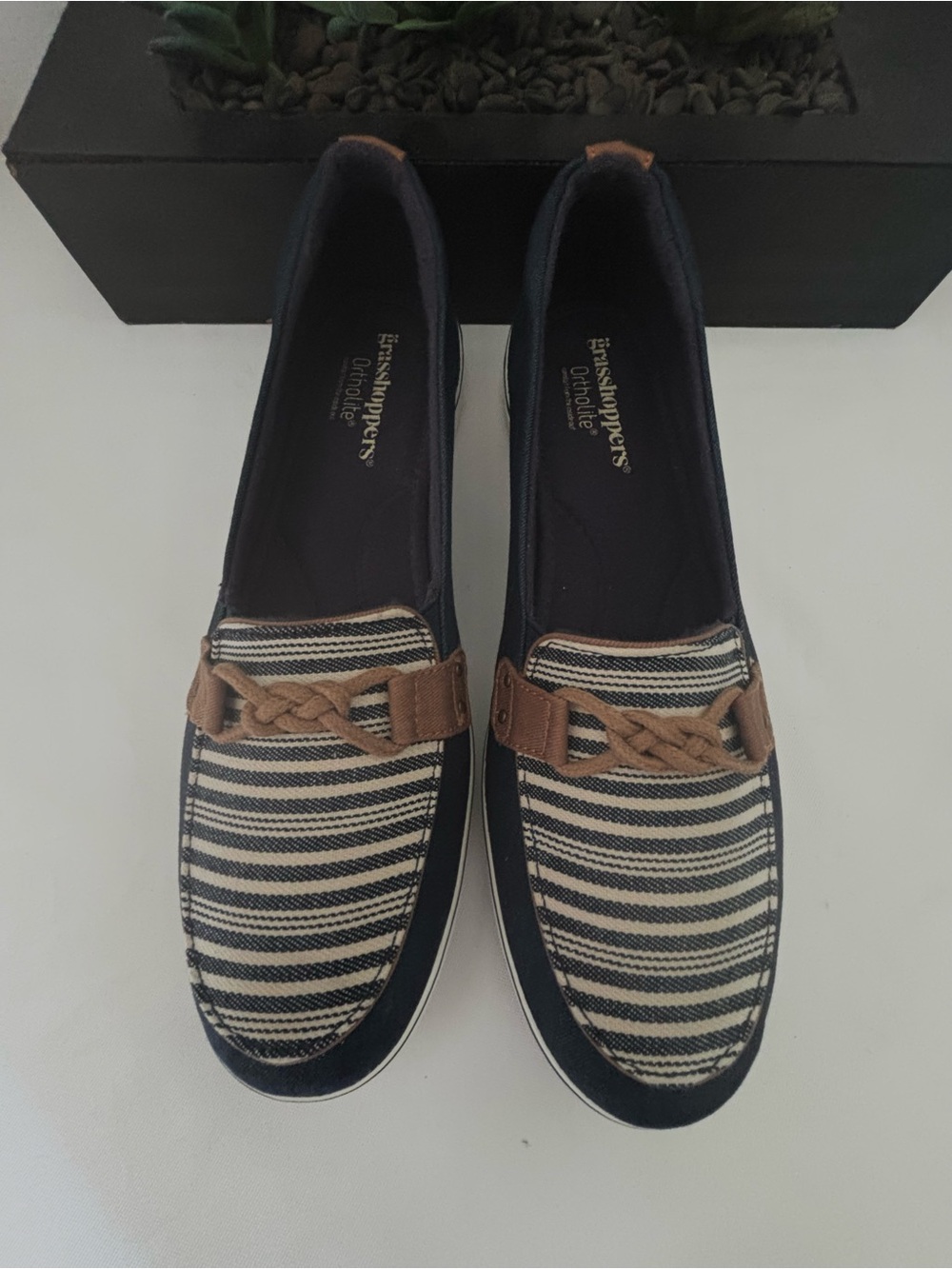 NEW NAVY GRASSHOPPER WINDSOR KNOT DENIM STRIPE CANVAS NAUTICAL SZ 9.5 - Picture 8 of 11